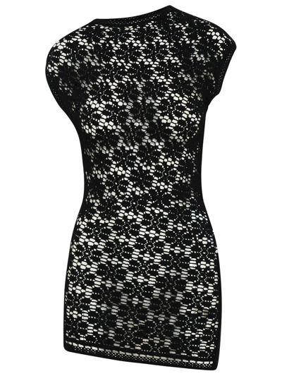 Jil Sander Perforated Asymmetric Slim Short Dress In Black