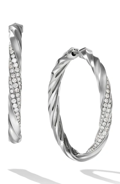 David Yurman Women's Cable Sterling Silver & Diamond Hoop Earrings