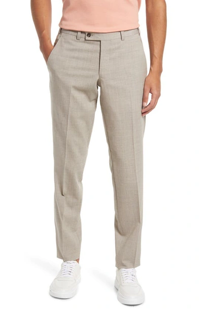Ted Baker Jerome Soft Constructed Trim Fit Flat Stretch Wool Pants In Tan