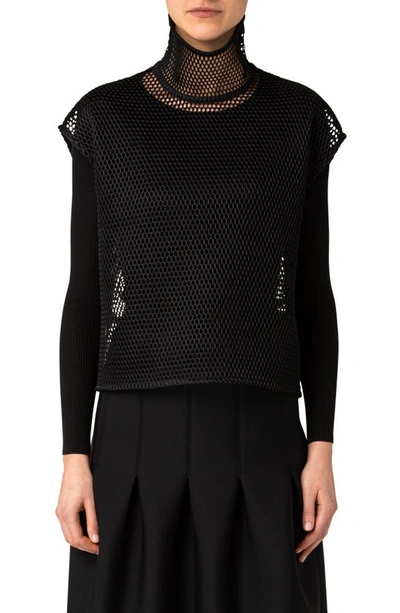 Akris Two-piece Layered Knit Grid Shirt Set In Black