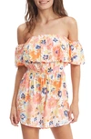 Roxy Another Day Off The Shoulder Dot Print Romper In Snow White Floral Escape