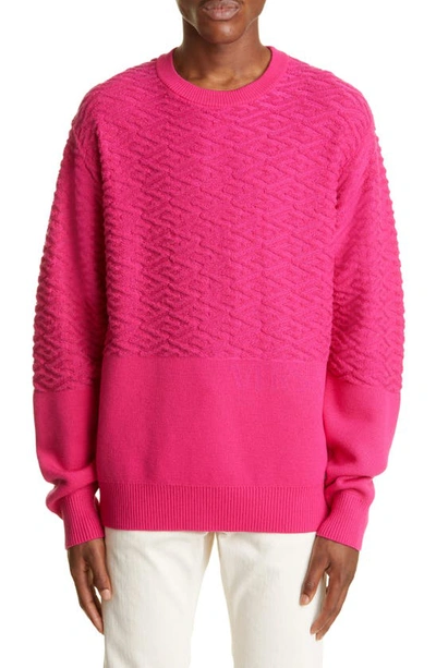 Versace Greca Signature Wool Blend Knit Sweater In Pink