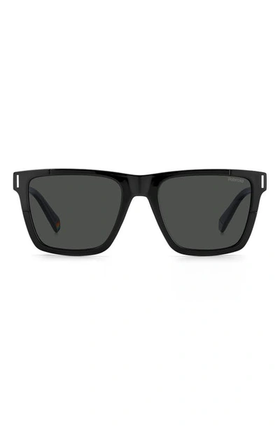 Polaroid 54mm Polarized Rectangular Sunglasses In Black / Gray Pz