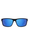 Polaroid 58mm Polarized Rectangular Sunglasses In Matte Black Blue / Blue