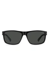 Polaroid 58mm Polarized Rectangular Sunglasses In Black Grey / Gray Pz