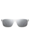 Polaroid 58mm Polarized Rectangular Sunglasses In Crysal Black / Grey / Silver