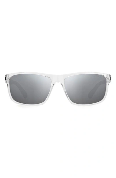 Polaroid 58mm Polarized Rectangular Sunglasses In Crysal Black / Grey / Silver
