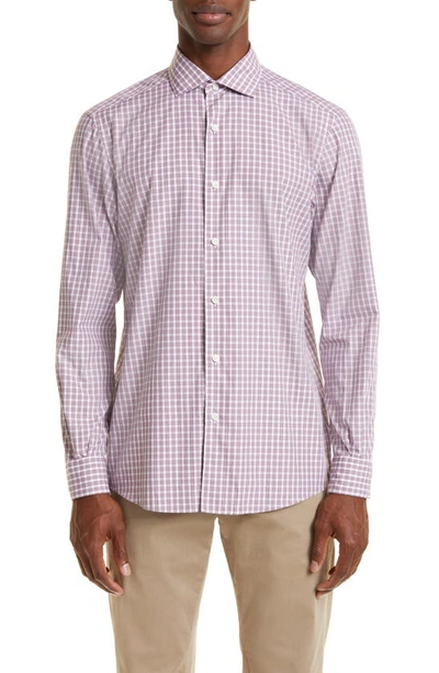 Zegna Centoquaranta Check Twill Button-up Shirt In Dark Pink