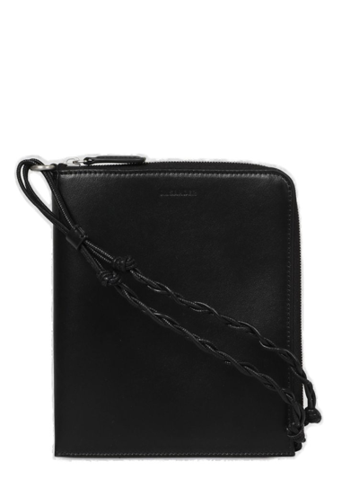 Jil Sander Tangle Leather Passport Holder In Black