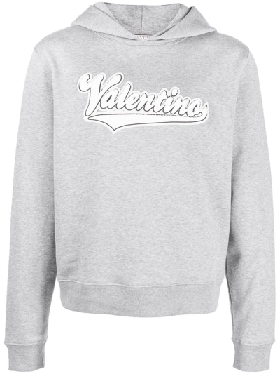 Valentino Embroidered Logo Patch Hoodie In Grigio