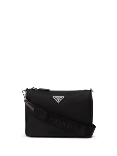 Prada `re-nylon` And Saffiano Leather Shoulder Bag In Nero