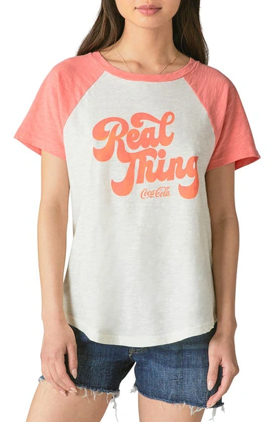 Lucky Brand Women's Real Thing Raglan T-shirt In White / Red Combo