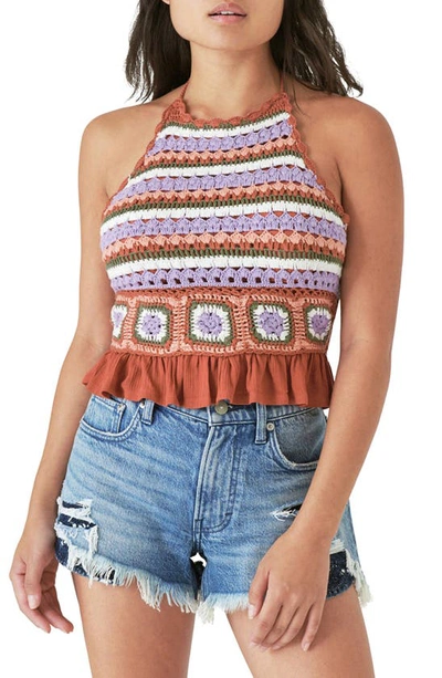 Lucky Brand Crochet Halter Tank Top In Burnt Brick