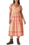 Lucky Brand Women's Block-print Midi Dress In Peach Multi