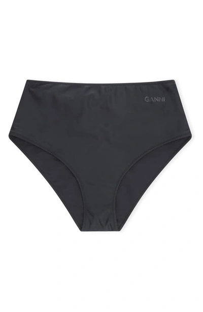 Ganni Core High-waist Bikini Bottoms In Black