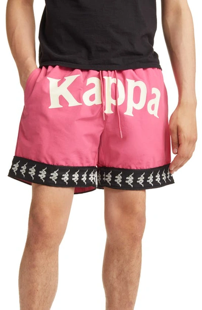 Kappa 222 Banda Calabash 3 Drawstring Shorts In Fuchsia Pink-black-white