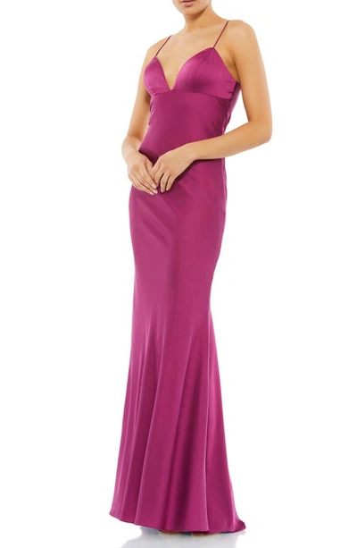 Ieena For Mac Duggal Empire Waist Spaghetti Strap Gown In Mulberry