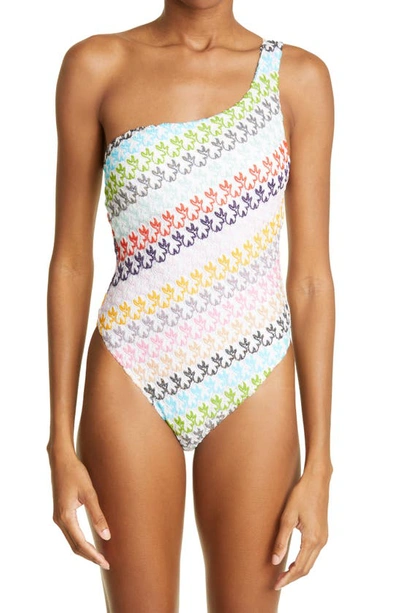 【MISSONI】mare one-shoulder crochet-knit swimsuit Cream Mare one-shoulder striped crochet-knit swimsuit