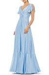 Mac Duggal V-neck A-line Satin Dress In Periwinkle