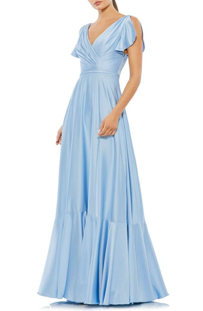 Mac Duggal V-neck A-line Satin Dress In Periwinkle