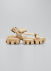 Prada Lambskin Grip Thunder-sole Sport Sandals In Desert Beige