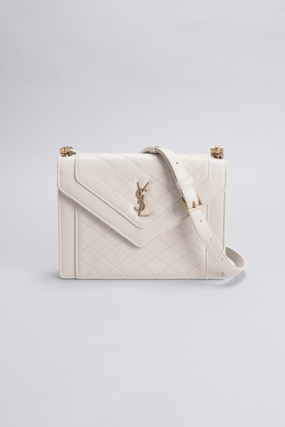 Saint Laurent Gaby Mini Ysl Quilted Leather Satchel Bag In Blanc Vintage