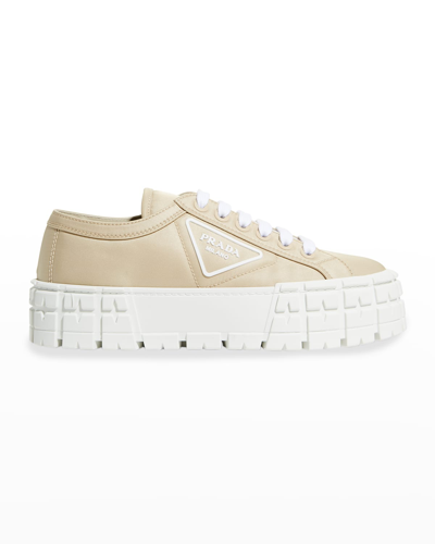 Prada 50mm Logo Flatform Sneakers In Desert Beige