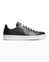 Prada Downtown Leather Tonal Sneakers With Metal Logo In Black