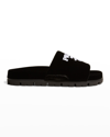 Prada Velvet Bicolor Slide Sandals In Black