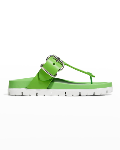 Prada Fussbet Buckle Thong Sandals In Green