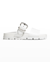 Prada Fussbet 20mm Double Strap Sandals With Rubber Upper & Leather Sole In White