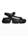 Prada Lambskin Grip Thunder-sole Sport Sandals In Black