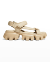 Prada Lambskin Grip Thunder-sole Sport Sandals In Desert Beige