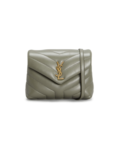 Saint Laurent Loulou Toy Ysl Matelasse Calfskin Envelope Crossbody Bag In Grey Khaki