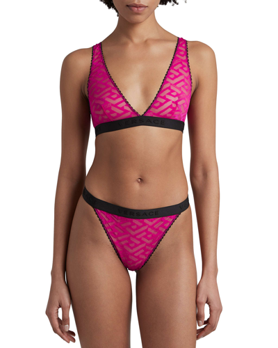 Versace Monogram Tulle Wide-strap Triangle Bra In Fuchsia