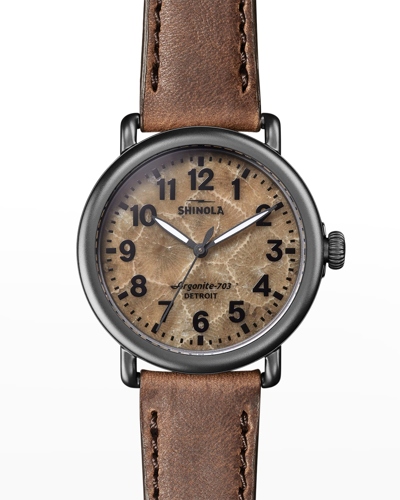 Shinola Men's The Runwell Petoskey Stone Leather Watch, 41mm