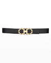 Ferragamo Gancini Crystal Leather Buckle Belt In Nero Mangiarotti