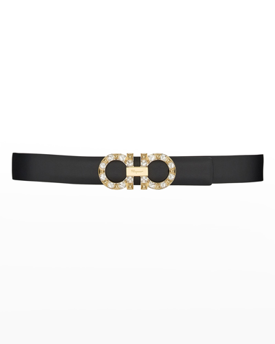 FERRAGAMO GANCINI CRYSTAL LEATHER BUCKLE BELT