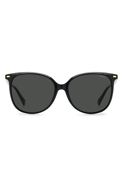 Polaroid 57mm Polarized Cat Eye Sunglasses In Black / Gray Pz