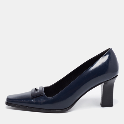 Pre-owned Gucci Midnight Blue Patent Leather Square-toe Pumps Size 36.5