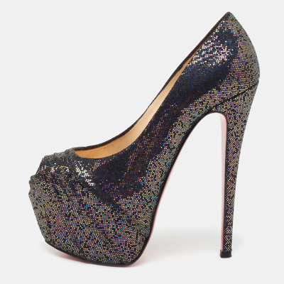 Pre-owned Christian Louboutin Multicolor Glitter Fabric Drapesse Spotlight Peep-toe Pumps Size 37