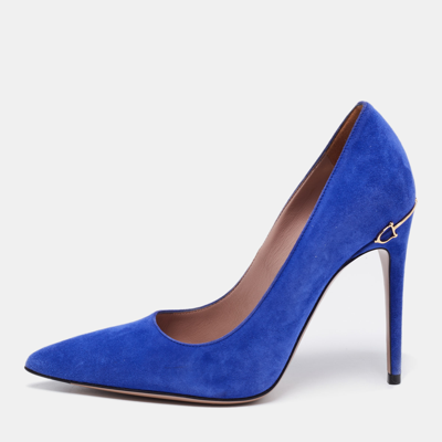 Pre-owned Gucci Blue Suede Pointed Toe Pumps Size 35.5