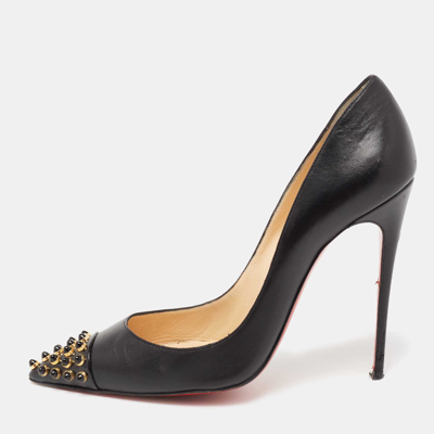 Pre-owned Christian Louboutin Black Leather Cabo Pumps Size 37.5