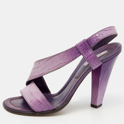 Pre-owned Marc Jacobs Purple Croc Embossed Leather Slingback Sandals Size 39