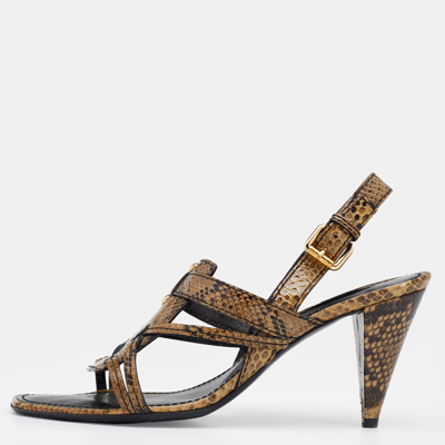 Pre-owned Louis Vuitton Brown Waxed Python Slingback Sandals Size 37.5