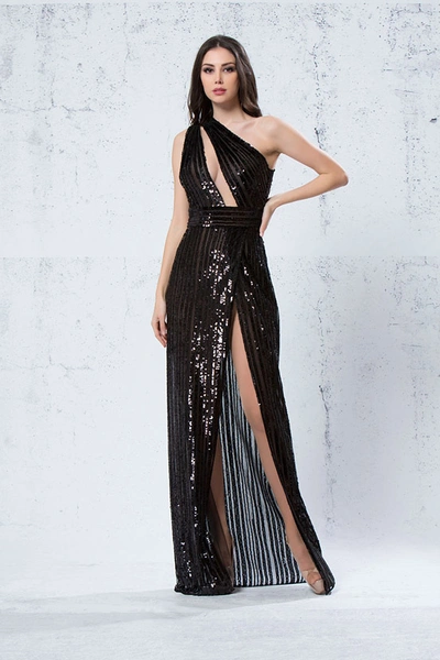 Jean Fares Couture Embellished One Shoulder Slit Gown