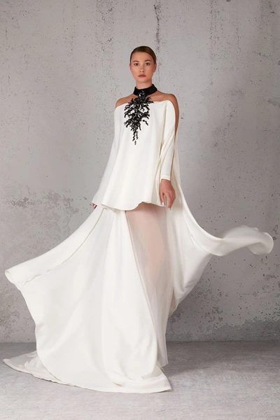 Jean Fares Couture Embroidered Cold Shoulder Gown