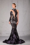 JEAN FARES COUTURE FEATHERED EMBELLISHED MERMAID GOWN