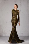 JEAN FARES COUTURE LONG SLEEVE FIT AND FLARE GOWN