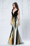 JEAN FARES COUTURE PLUNGING NECK FIT AND FLARE GOWN